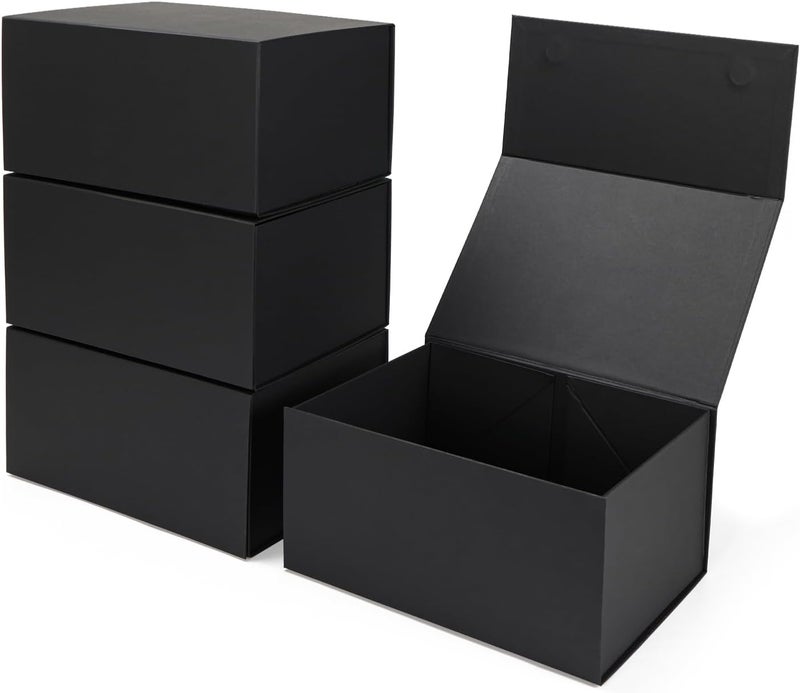 Ditwis 4 Pack 10x7x5 Inches Gift Boxes with Magnetic Closure Lids, Black Magnetic Box for Wedding, Groomsmen Bridesmaid Proposal, Birthdays, Mother's Day - Image 1